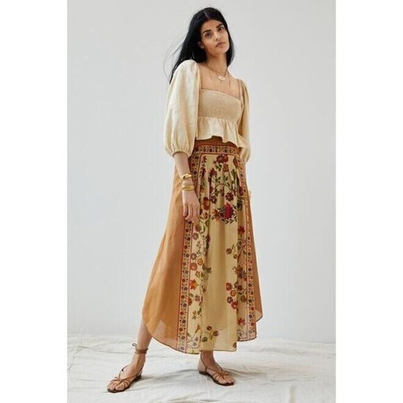 NWT ANTHROPOLOGIE X MES DEMOISELLES Sz 38 PLEATED FLORAL MAXI SKIRT - Picture 1 of 5